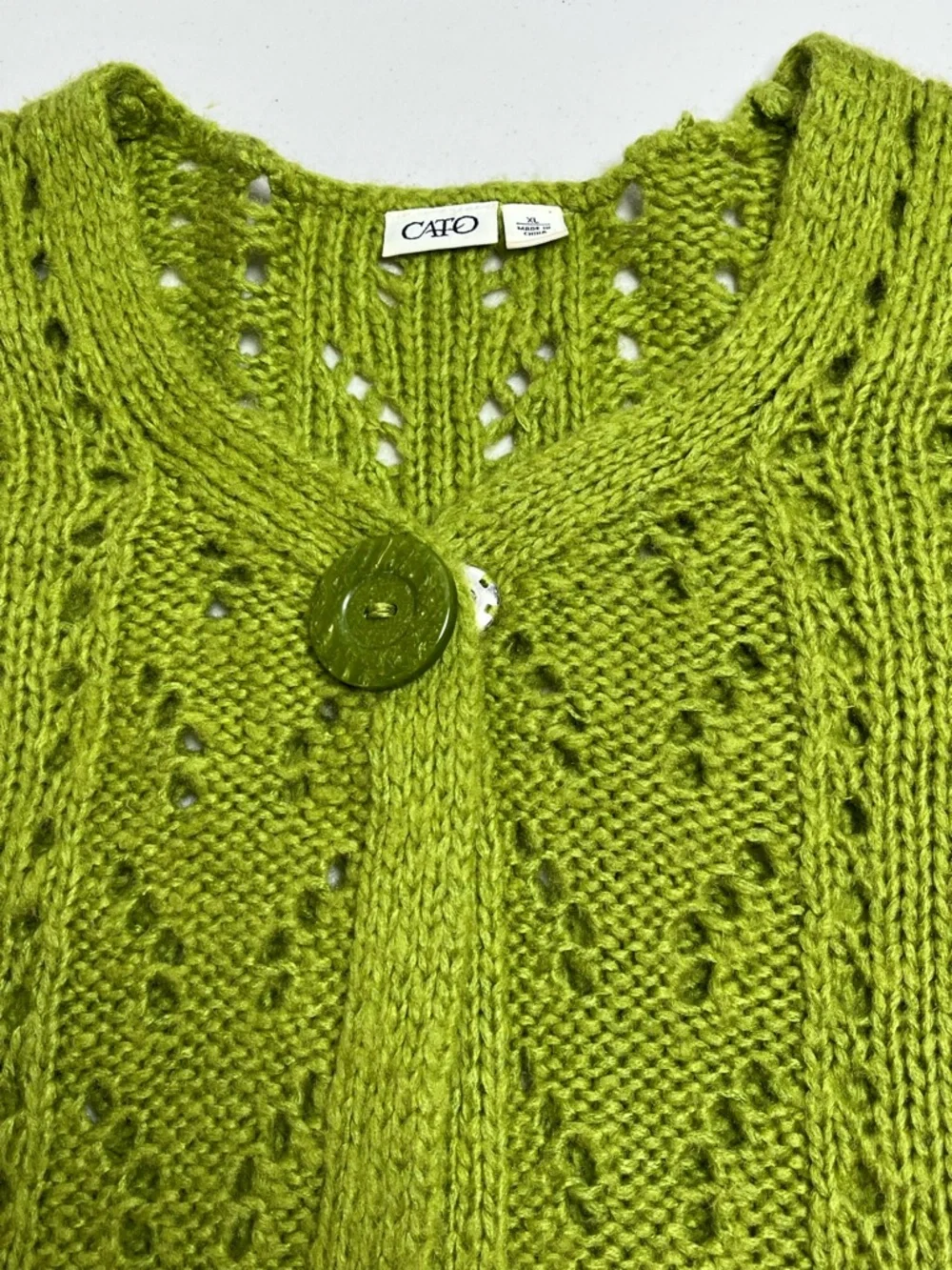 Cato Lime Green Spring, Eyelet Knit Cardigan, XL - Picture 5 of 8